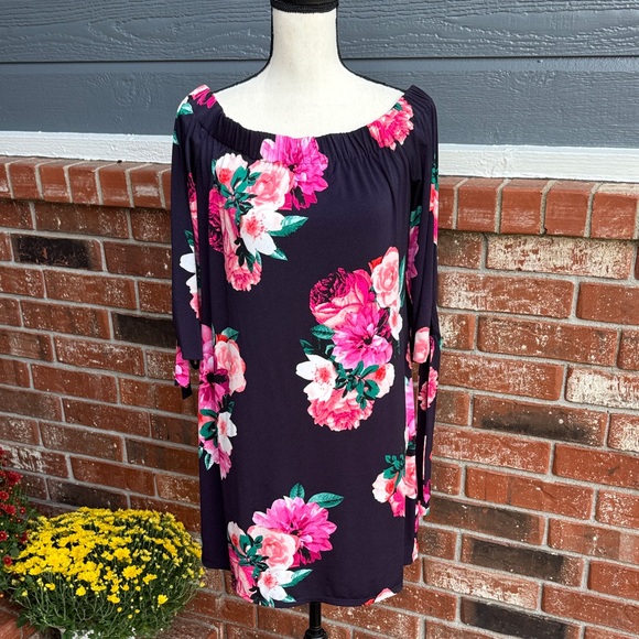 Eliza J Women’s Size 8 Presidential Blue Floral Off Shoulder Shift Dress - Picture 1 of 8